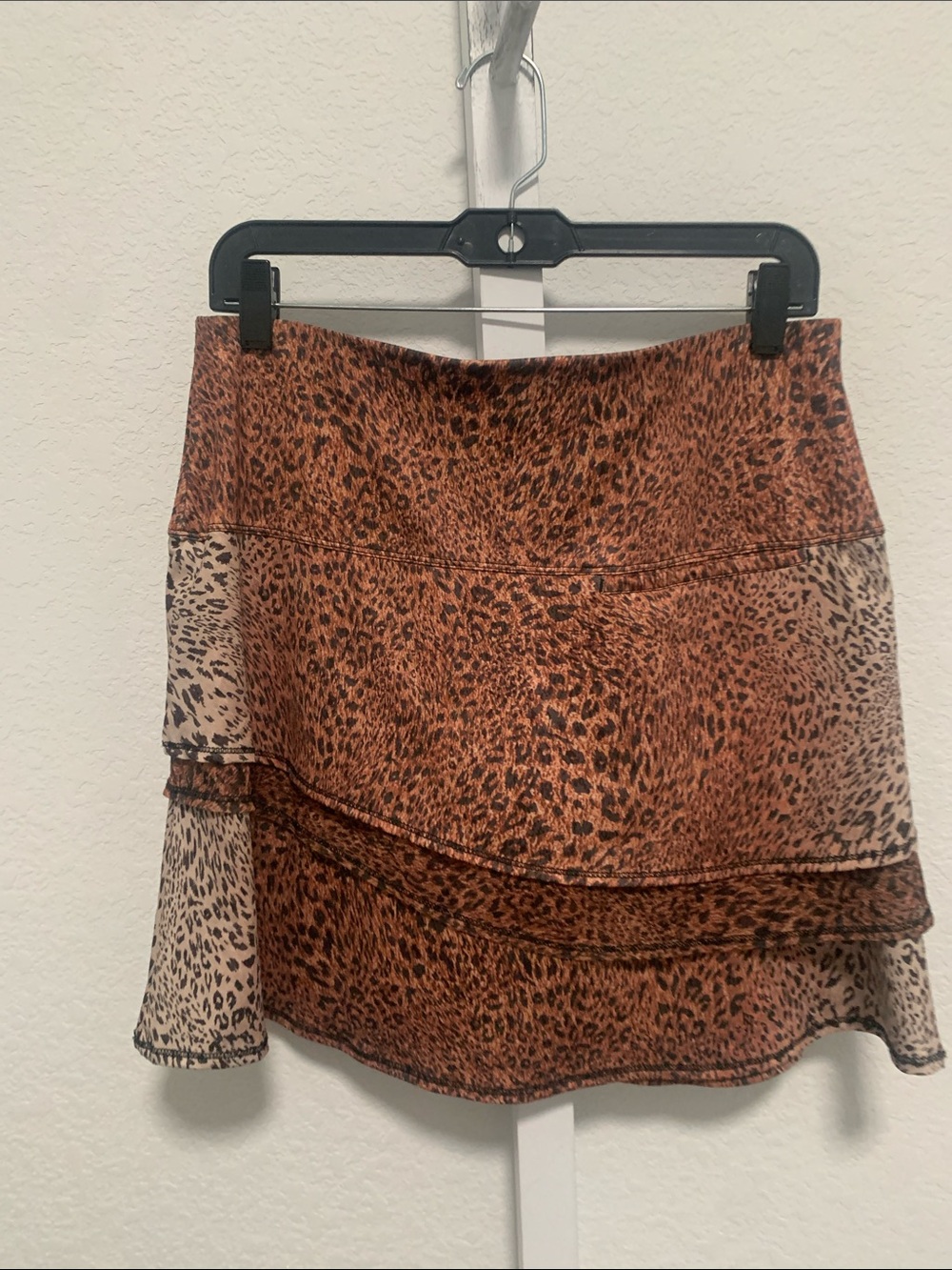 Lucky in Love Leopard Print Layered Mini Skirt with Pink and Teal Stripes - Picture 5 of 9